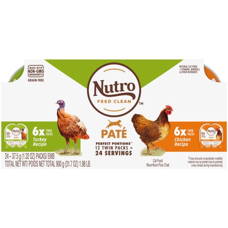 UPC: 0079105122252 | Nutro Grain Free Natural Wet Cat Food Pate Turkey Recipe And Chicken Recipe Variety Pack  (12) 2.64 Oz. Perfect Portions Twin-Pack Trays