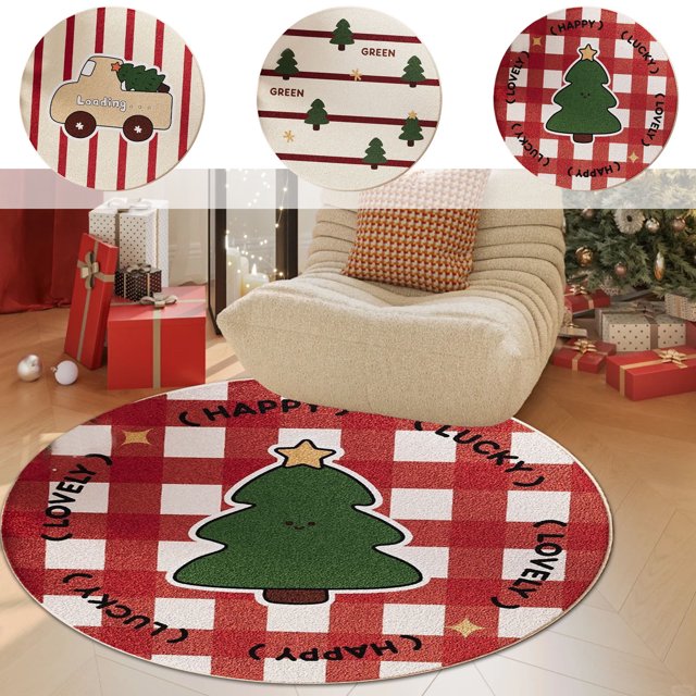 Alfombra Redonda de Alta Densidad con Imitación de Cachemir para Sala de Estar, Dormitorio, Estudio, Antideslizante, Ideal para Decoración de Fiestas Navideñas.