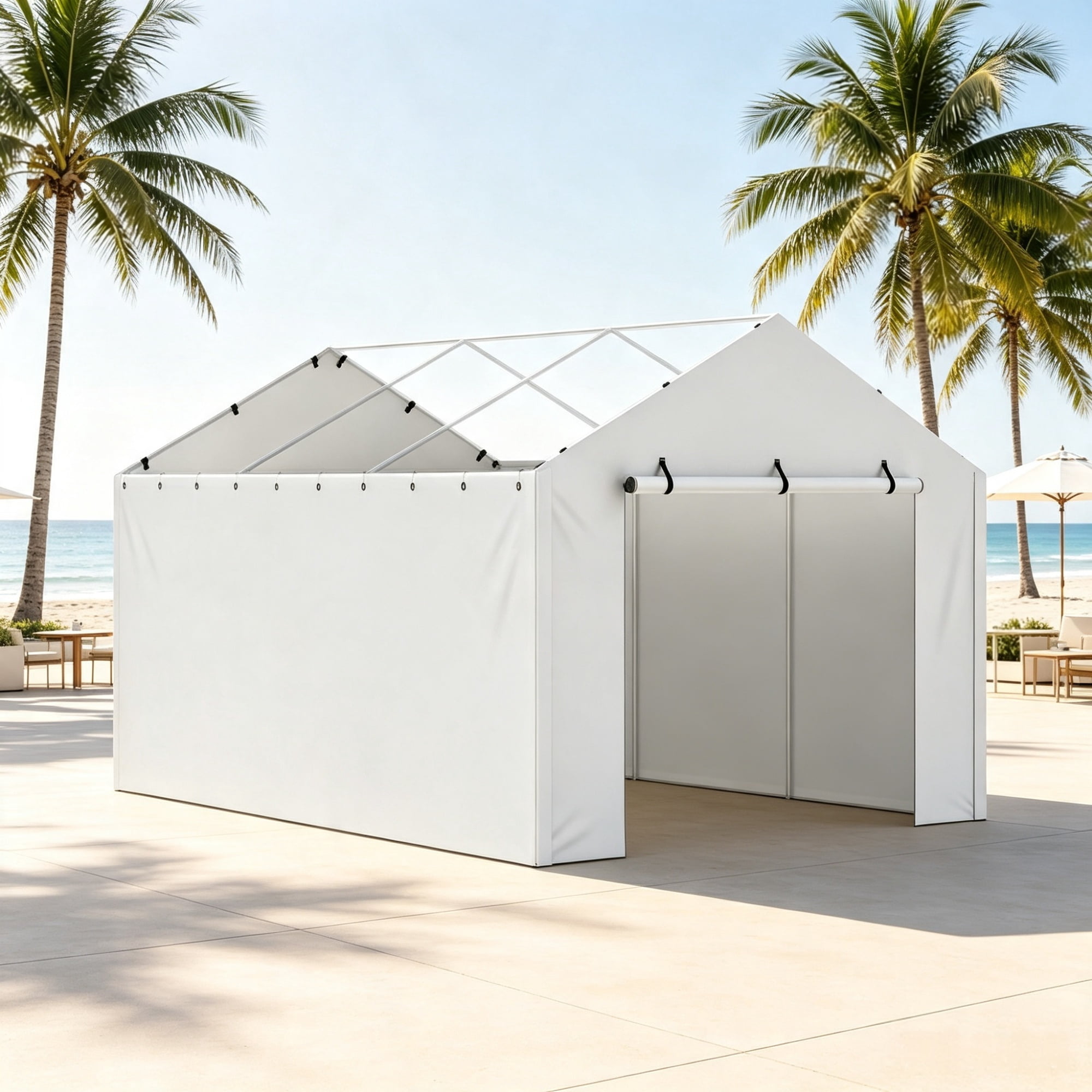 10 x 20 ft Carport Replacement Side Wall, Heavy-Duty Waterproof & UV-Protected Garage Tent Tarp with Ball Bungees (Top & Frame Not Included)
