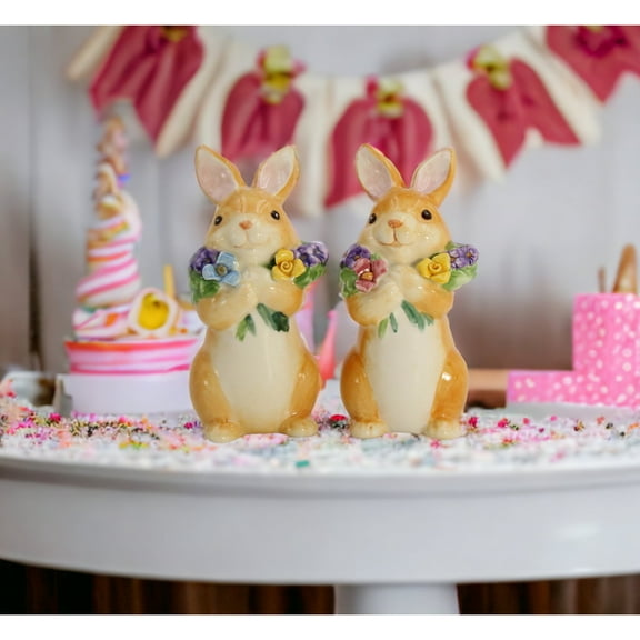 Ceramic Easter Bunny Rabbits Salt and Pepper Shakers