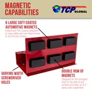 TCP Global Magnetic Aerosol Spray Can and Screwdriver Holder Tray - Holds 2 Spray Cans, Paint, Lubricant, Bottles, and 5 Screwdrivers - Attach to Toolbox, Wall Cabinet, Bodyshop, Workshop, Garage Cart