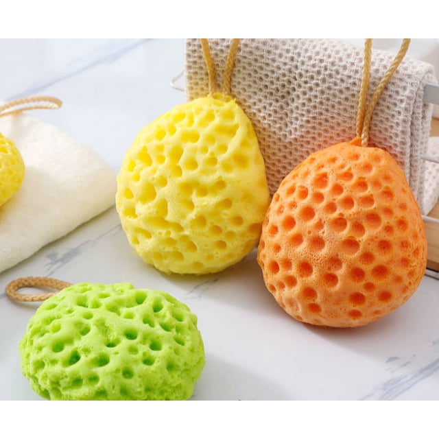 Juego de 3 esponjas de baño para ducha, esponja natural para el cuerpo, textura de panal, esponja de baño vegetal para bebés, mujeres, hombres, esponjas de baño corporal, 3 colores JM