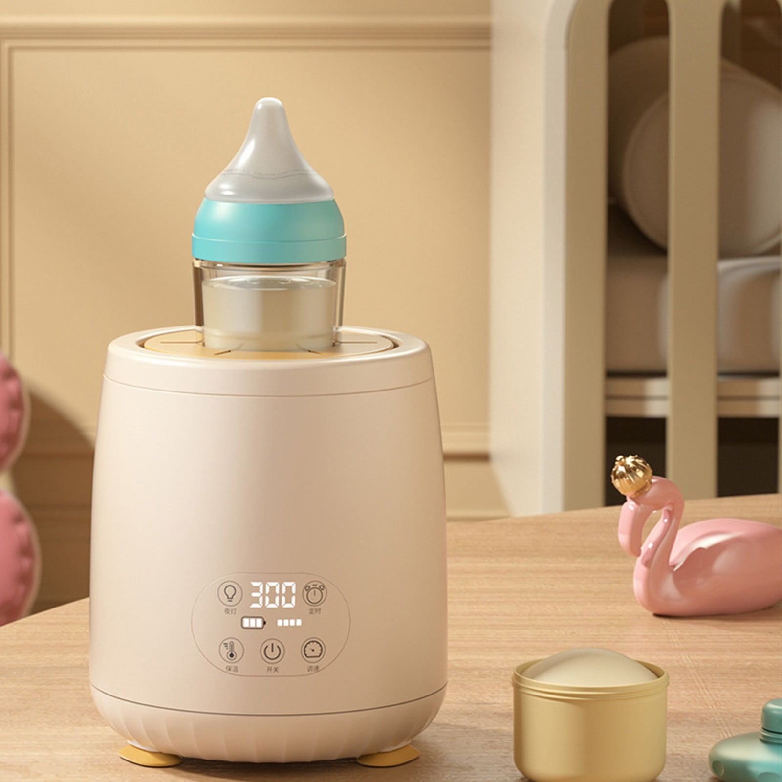 SPOORYYO Electric Bottle Shaker Without Bubbles, Bottle Mixer with 4 Shaking Modes, Constant Temperature Milk Warm Keeping, Bottle Shaker with Night Light, USB Charging Milk Bottle Shaker, Beige