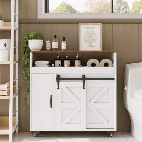 Toilet Paper Cabinet Slim Bathroom Storage Cart with Wheels and Sliding