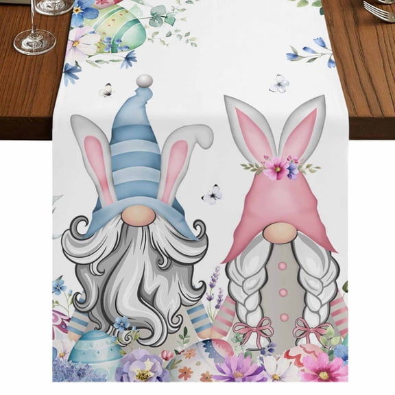 Table Runners 90 Inches Long Dress Scarves, Gnomes Easter Farmhouse Coffee/Dining/Kitchen Table Runner for Living Room, Colorful Spring Floral Weeping Eggs 13x90 Inch