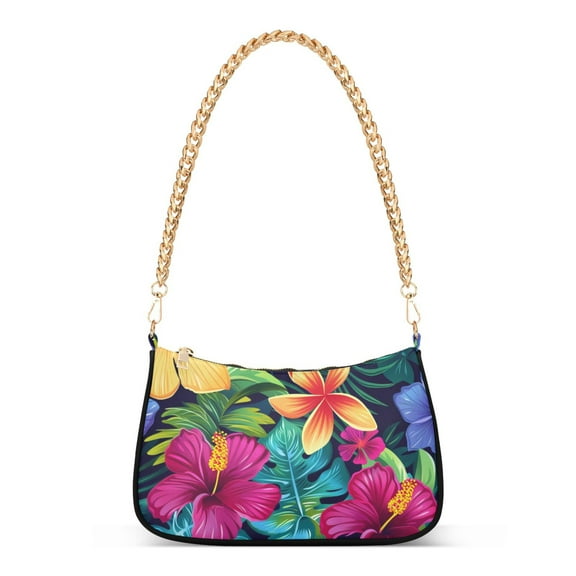 Ryvnso Tropical Flowers Womens Chain Shoulder Bag Tote Handbags Clutch Hobo Purse with Zipper for Travel