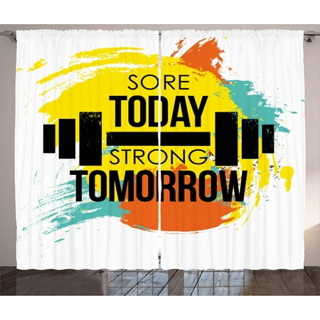 Colorful Bedroom Curtains Fitness Curtains 2 Panels Set, Sore Today Strong Tomorrow Gym Quote Typography Colorful Energetic Brushstrokes, Window Drapes for Living Room Bedroom, 108W X 84L Inches, Multicolor, by Ambesonne ()