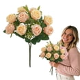 thumbnail image 2 of 2 Bunches 10 Heads Champagne Small Roses Bouquet by Dusknt 10 Heads Artificial Roses for Wedding Decor Arrangements for Home Kitchen Dining Table Centerpieces, 2 of 5