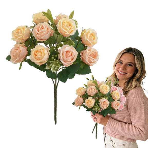Under $3 Artificial Rose Bouquet 10-Head Austin Rose Spray For Living Room Vase Filler,Plastic (C) (1Pc)