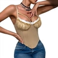 thumbnail image 2 of Corsé con Cuello en V, Tirantes Ajustables y Ribete de Encaje con Volantes para Mujer Top Corto Moldeador Caqui S, 2 of 10