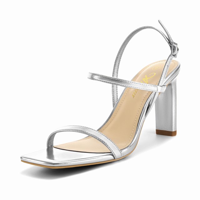 Sandalias Athlefit para mujer, tacón plateado, punta cuadrada, talla 9.5