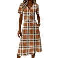 thumbnail image 5 of Minjewel Women's Gingham Shift Dress with Plaid V-Neck - Short Sleeve Summer Dress, Loose Flowy Beach Party Outfit, Preppy Comfy Vacation Mini Dress,Orange,L, 5 of 6