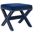 thumbnail image 2 of Modway Rivet Upholstered Velvet X-Base Ottoman With Nailhead Trim In Navy, 2 of 3