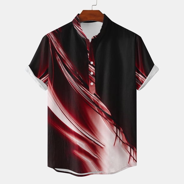 Blusa y camisa de manga corta con cuello alto para hombre, informal, a la moda, con estampado, de poliéster