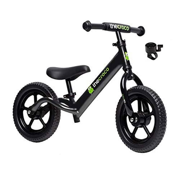 TheCroco 12 inch Balance Bike Ultra-light, Adjustable Seat and Handlebars, No-Pedal training bike, Ages 2 to 5 Years, includes Bell and Handlebar Pad, Black