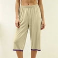 thumbnail image 2 of Bovxnpu Women's Pajama Bottoms Cotton Cropped Straight Leg Elastic Waist Lounge Pant Sleepwear, 2 of 7