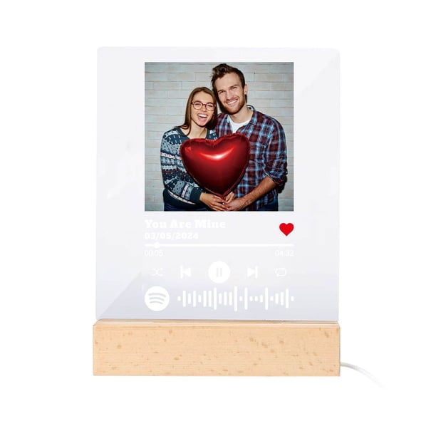 Placa Personalizada Marco De Fotos Musical Marco De Fotos Acrílico De Madera Con Placa Musical Luz Nocturna Regalos Personalizados De Aniversario Y Cumpleaños Para Mujeres Y Hombres Regalos De San V