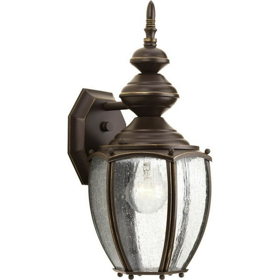 Progress Lighting Roman Coach 1-Light Medium Wall Lantern in Antique Bronze with Seeded Glass Panels