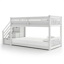 Furniture of America Sabrina Wood Twin over Twin White Bunk Bed with Staircase