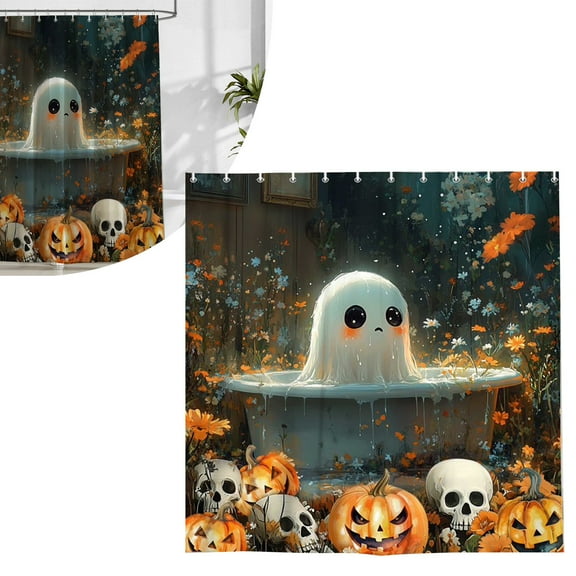 Fall Halloween Shower Curtain Autumn Thanksgiving Funny Cute In Bathtub Curtain Country Pumpkins Bathroom Accessories Orange Flower Bathroom Curtains Set Hooks
