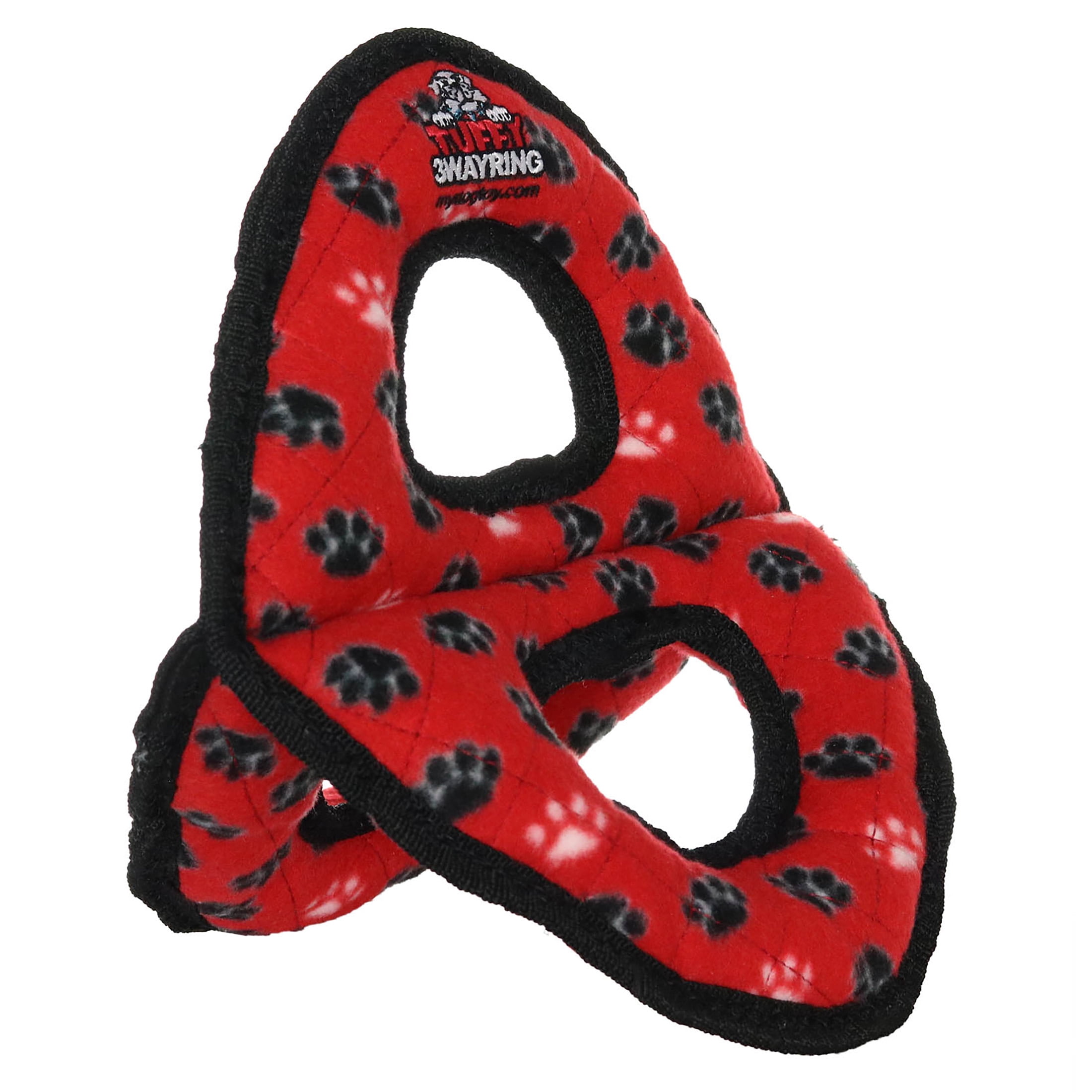 Tuffy Ultimate 3WayRing Red Paw Durable Squeaky Plush Dog Toy