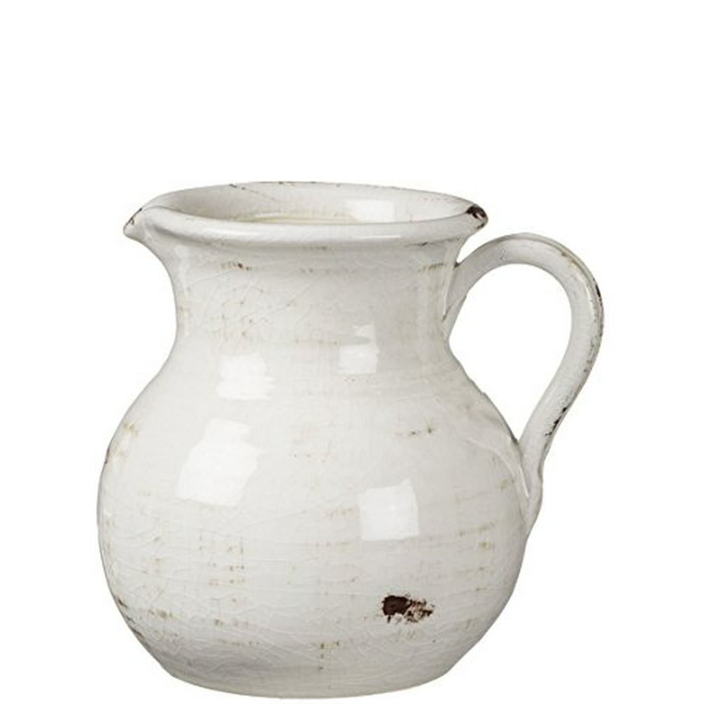 Sullivans White Ceramic Vase, Distressed White Pitcher for Rustic Home