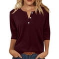 thumbnail image 2 of Womens Tops 3/4 Length Sleeve V Neck Loose Casual T Shirts Summer Cloithes 2026, Wine 3XL, 2 of 6