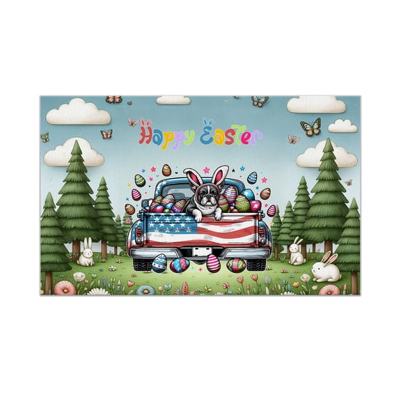 Happy Easter French Bulldog American Flag Truck Bunny Ears Doormat Dog Lover Gifts Indoor Outdoor Welcome Mat - 03001