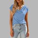thumbnail image 1 of Tops de Manga Larga de Mujer Casual Draped Cuello de Vaca con Mangas Cortas Y Tejido Elástico Suave, Blusa de Poliéster Relajada para Primavera Verano Diario, 1 of 9