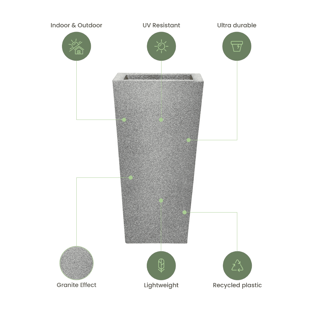 Ecobo 22.8" Tall Planter | Eco-Friendly, Durable, Lightweight | Indoor/Outdoor Use, All-Weather, Contemporary Design by Brazilian Artisans - Granite