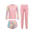 thumbnail image 3 of TiaoBug Girls Swimsuit 3-Piece Tie-dye Print Rash Guard Set Long Sleeve Shirts with Shorts Pants Pink XL, 3 of 7