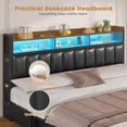 thumbnail image 5 of Afuhokles King Size Bed Frame with 10 Storage Drawers and LED Bookcase Headboard, PU Upholstered Bed with Charging Station, Black, 5 of 8