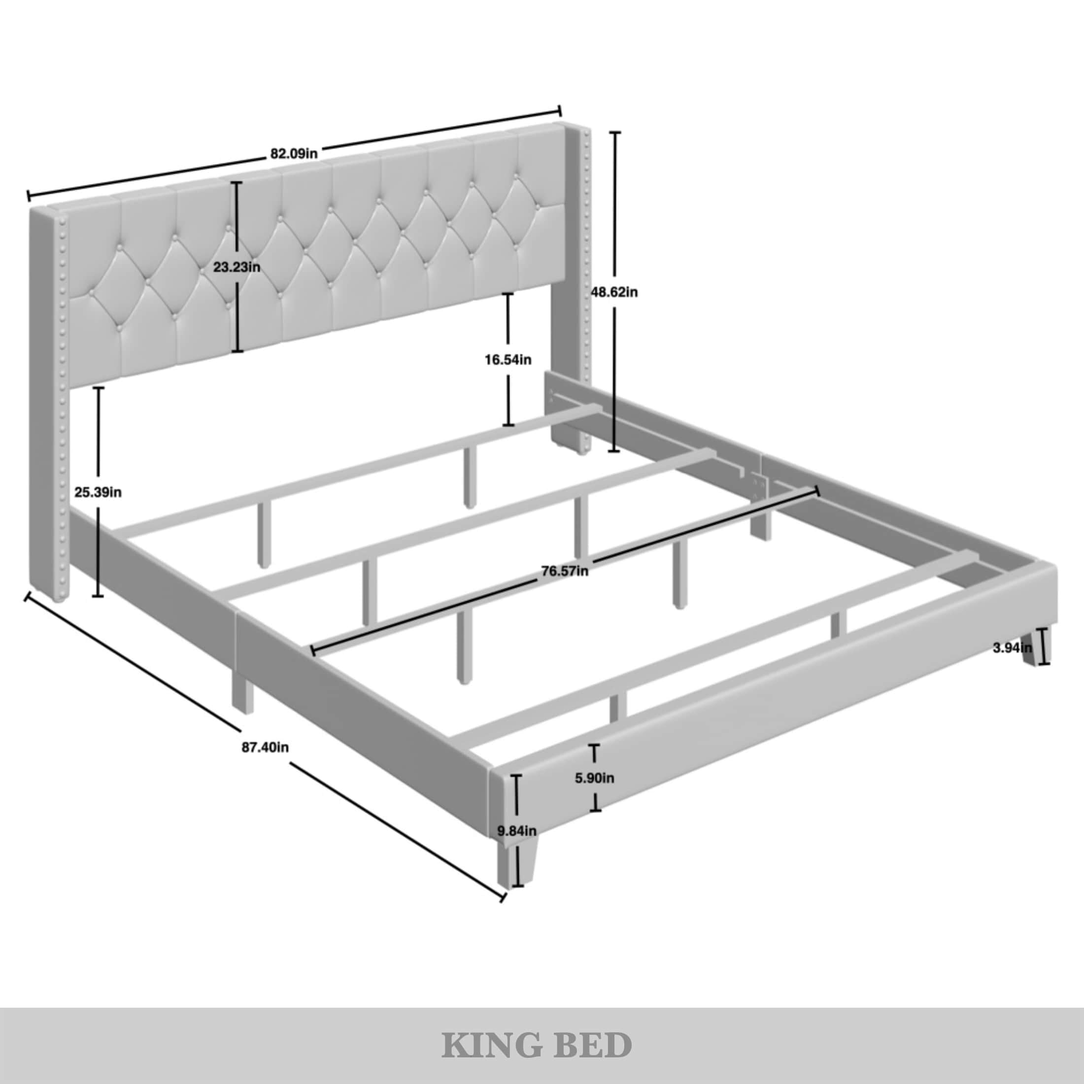 Castle Place Nailhead Trim Wingback Upholstered Bed, Silver Grey Velvet, King