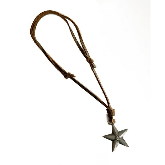 Adjustable Leather Rope Star Pendant Necklace for Women Vintage Ethnic Style