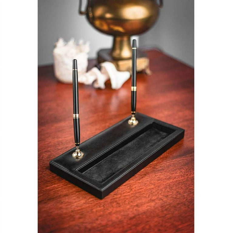 Dark Brown Bonded Leather Double Pen Stand