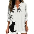 thumbnail image 2 of Aobny Black Womens&nbsp;Tshirt Plus Cat-Print Blouse V-Neck Long Sleeve Womens T Shirt,XXXXL, 2 of 5