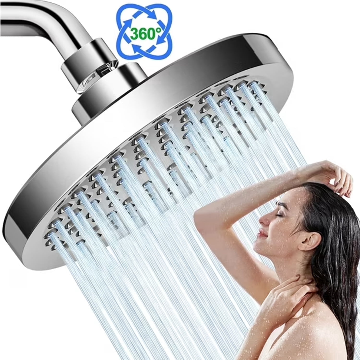 NIUTA® Shower Head, 6 Inch High Pressure Shower Head with Durable Nozzles Chrome, Silver