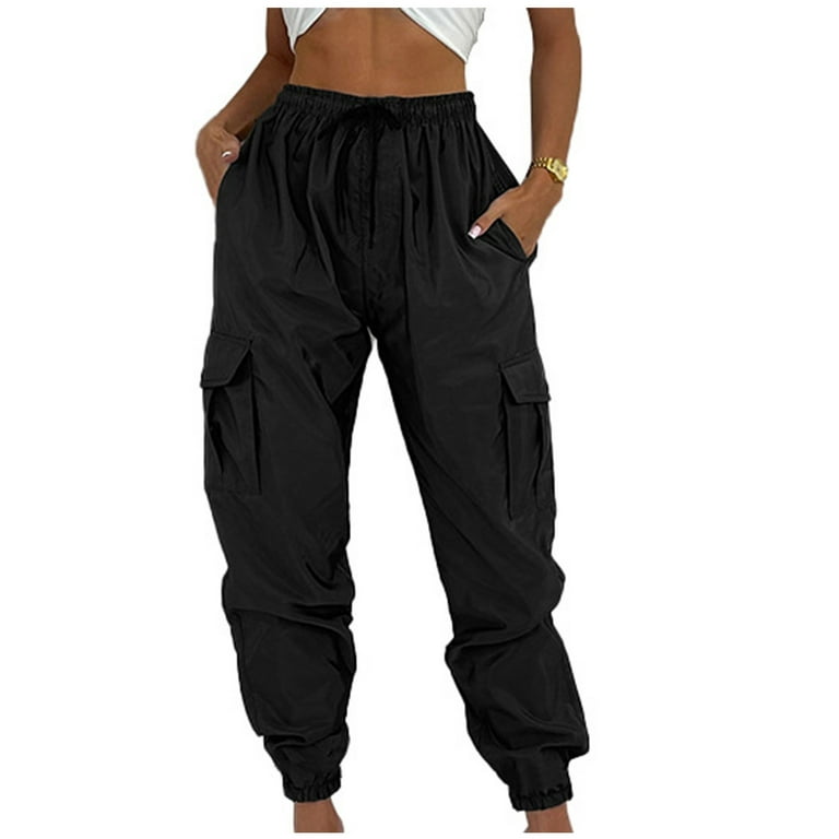 Cargo sweatpants for women Solid Color Casual Pants Folding Cargo Pants  Lounge Pants For Workout Running Jogging Yoga Fitness Pants Black M 