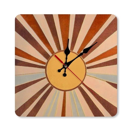 RKSupls 10×10inch Retro Sunburst Boho Art Square Unmarked Wall Clock Silent Non-Ticking Home Decor for Bedroom Living Room Office Classroom Easy to Install