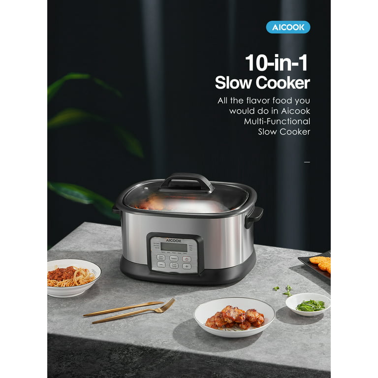  AMEGAT Slow Cooker 6 Quart, 10 in 1 Programmable