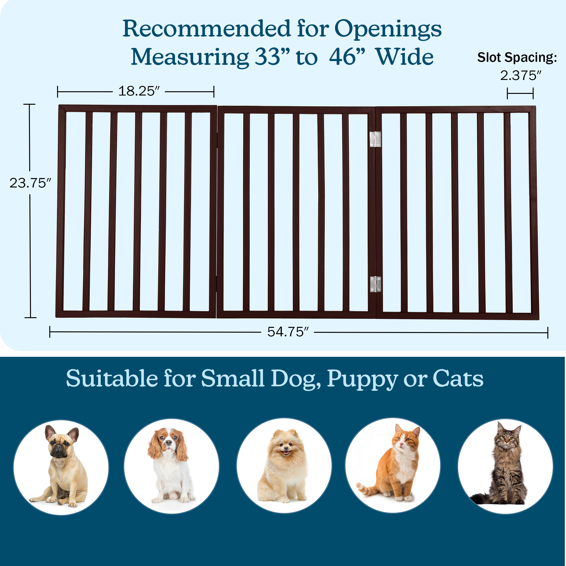 PETMAKER 3-Panel Indoor Foldable Pet Gate for Stairs or Doorways (Brown)