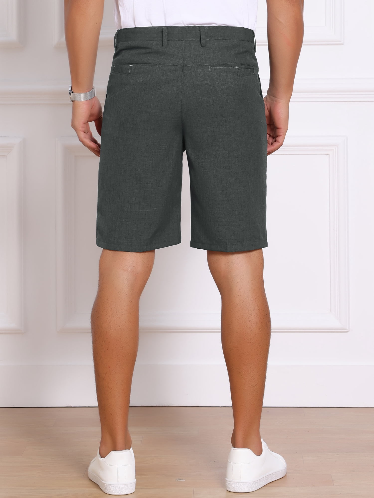 DARING DIVA Men's Above Knee Formal Linen Texture Shorts Pants with Pockets 34 Dark Gray