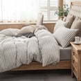 thumbnail image 3 of Pure Era Jersey Knit Duvet Cover Set 3pc Comfy Bedding Set(Grey & White Stripe, King), 3 of 6