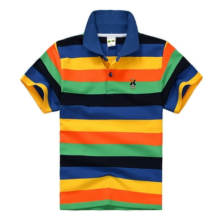 

Kids Boys Girls Short Sleeve Striped Shirt Button Closure Comfortable & Soft Fabric T Shirts for Boys Baby Clothes