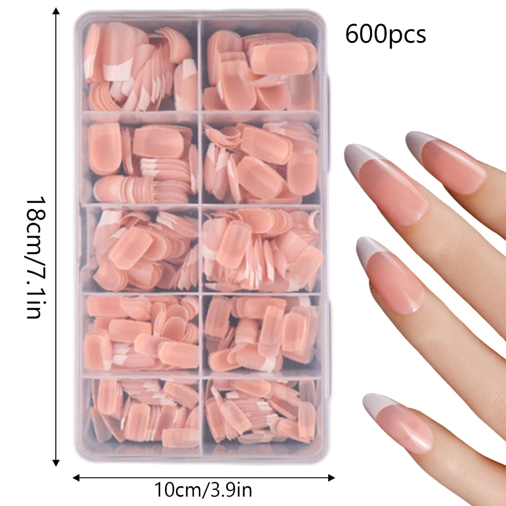600x Press On Nail Almond False Nails French Tip False Nails Ballerinas Nails