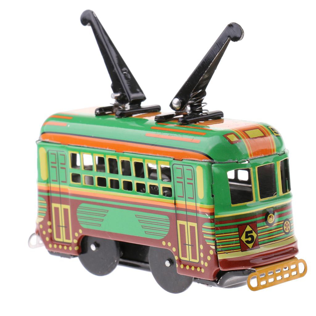 Mini Clockwork Wind Up Tram Trolley Model Automotive Collectable Tin Toy 