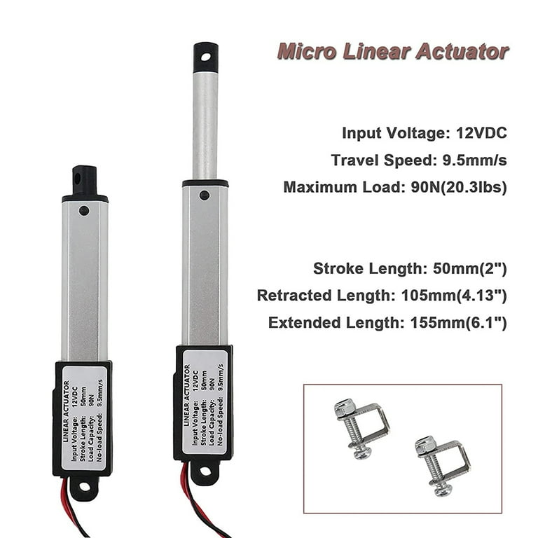 Micro-Linear Actuator, 2 Inch Stroke, 90N/20.3Lb, Speed 9.5mm/S Electric  Waterproof Actuator Motor Linear Actuator 12V - Walmart.com