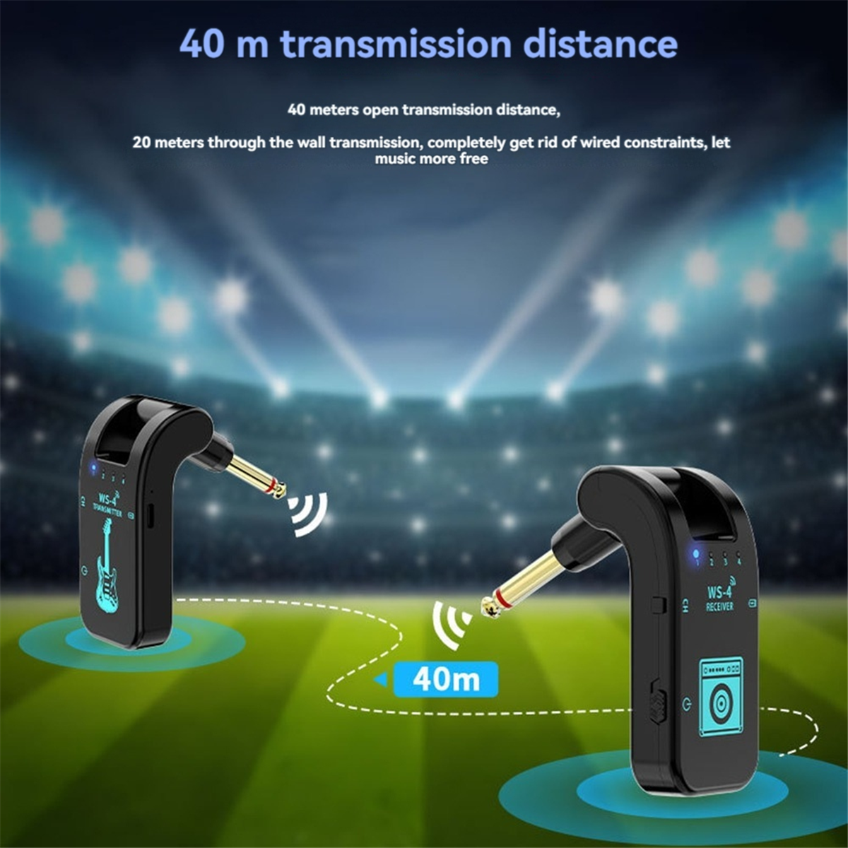 2.4G WS-4 Wireless Guitar System Transmitter Receiver for Electric Bass 48K/16bit Real-Time Transmission