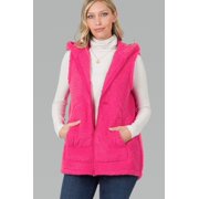 PacificPlex Womens Solid Soft and Cozy Sherpa Zip Front Hoodie Vest Faux Shearling with Pockets (2X, Hot-Pink), 2X, Hot-Pink