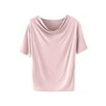 thumbnail image 3 of Hvot&aat Women's Summer T Shirts Pleated Cowl Neck Short Sleeve Blouses Solid Color Loose Fit Going Out Tees, 3 of 5